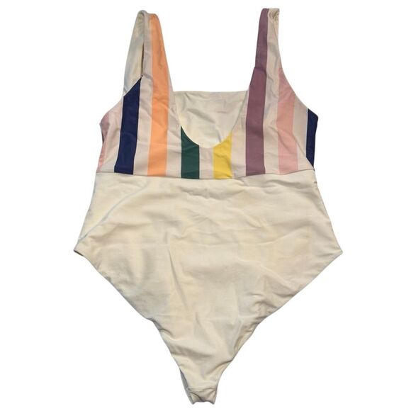 Tularosa Mack Rainbow Striped Square Neck One Piece Swimsuit Multicolor Size XL - Picture 2 of 3
